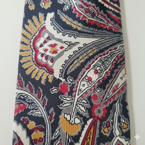 Jim Thompson 56x3.25" Tie Vintage 100% Thai Silk Paisley Floral Black Yellow Red - Picture 8 of 10